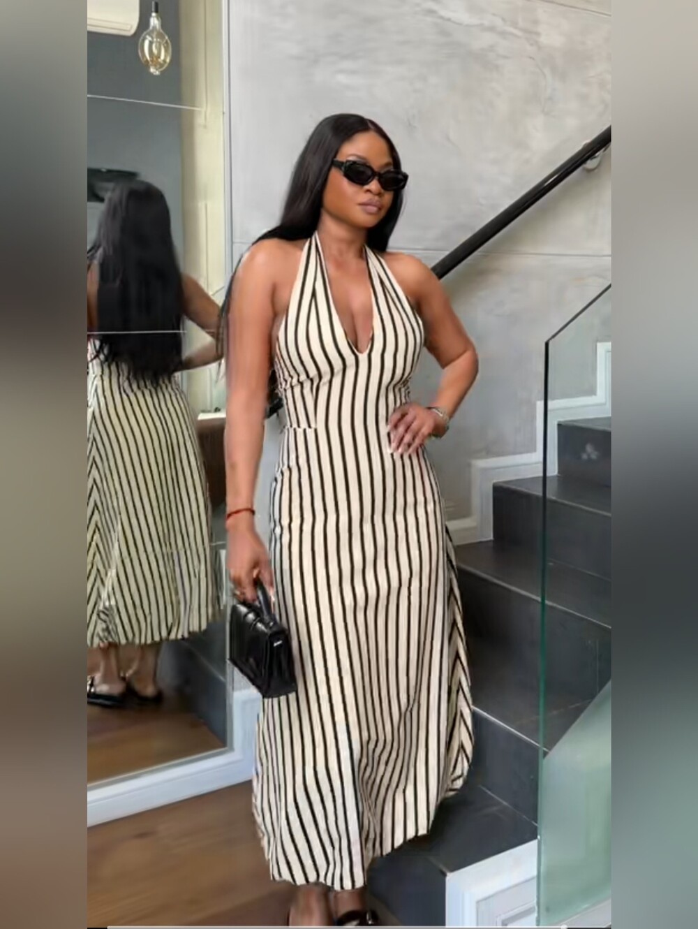 ZARA STRIPED BUBBLE MIDI DRESS
